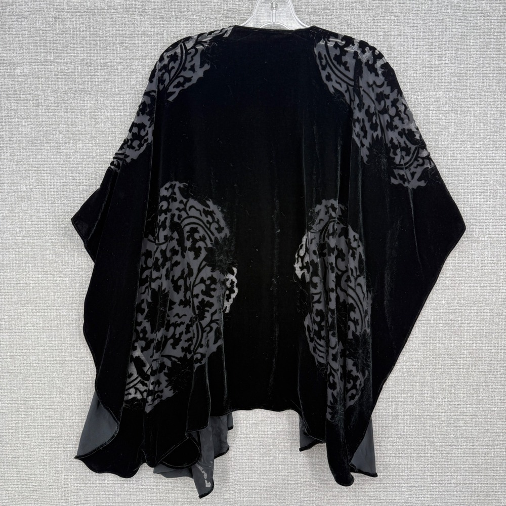 Vintage Velvet Burnout Kimono Wrap Women OS Flowy Medallion Black Goth Boho - Picture 2 of 8